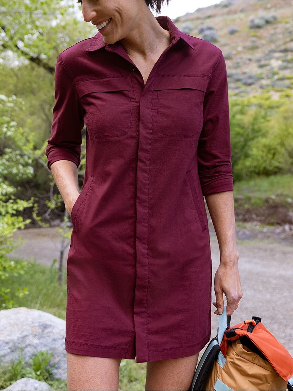 Title Nine Wren Brash™ Ripstop Shirt Dress Red XS